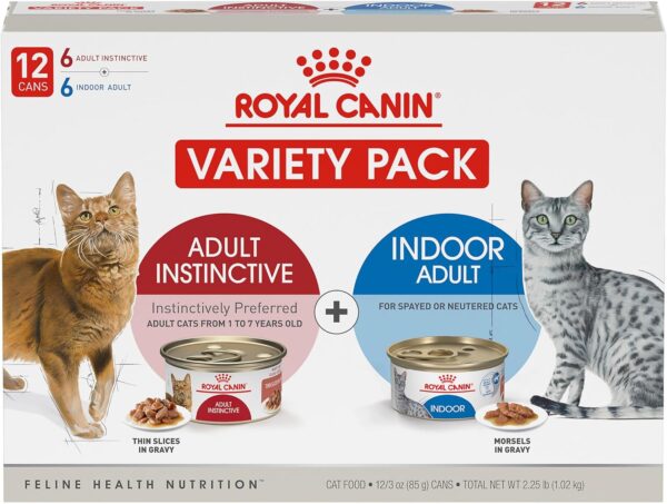 Royal Canin Feline Health Nutrition Indoor Adult & Adult Instinctive Wet Cat Food Variety Pack, Supports Healthy Digestion, Balanced Nutrition and Weight Management, 3 oz, 12 Pack