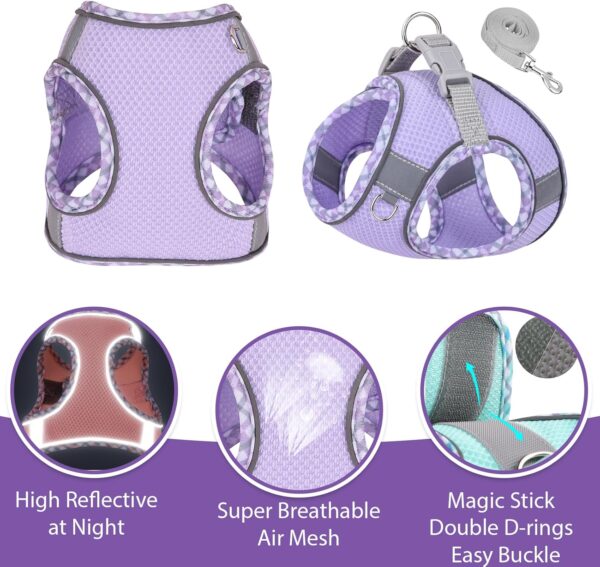 Cute Plaid No Pull Dog Harness for Small Dogs Soft Mesh Small Dog Harness and Leash Set Easy Walk Step in Puppy Harness Vest Pet Cat Chihuahua Yorkie Shih Tzu Dog Harnesses (Purple,XXS) - Image 3