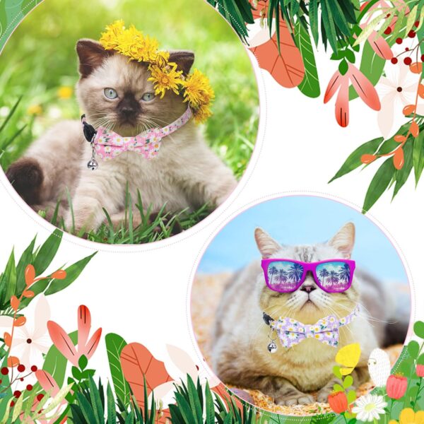 4 Pcs Breakaway Cat Collar with Bow Tie and Bell Floral Cat Kitten Collar with Removable Bowtie Adjustable Safety Collars for Girl Cats - Image 7