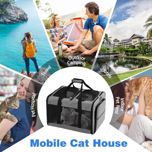 Portable 2-in-1 Pet Carrier,Double Compartment Cat & Dog Carrier for 2 Cats,Expandable Medium Dogs Large Cat Carrier with Sturdy Base,Breathable,Good for Traveling Walking Camping（Grey） - Image 7