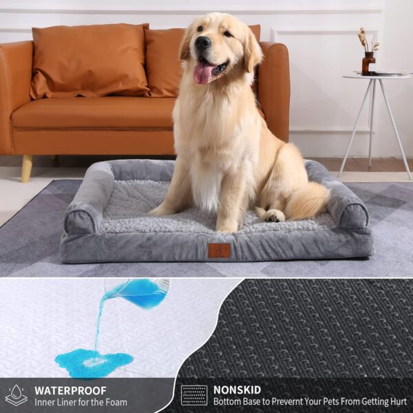 Washable Dog Bed with Removable Cover, Orthopedic Bed with Waterproof Lining, Memory Foam Bolster Sofa with Nonskid Bottom, Bed for Large, Extra Large Dogs - Image 3