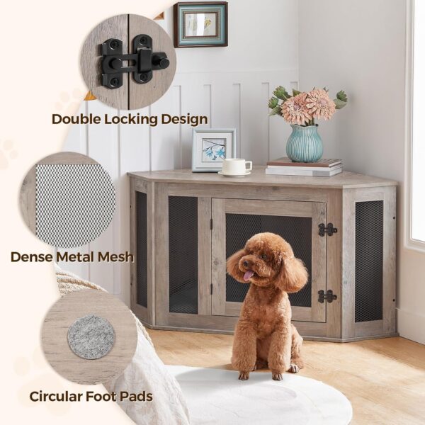 Corner Dog Crate Furniture, Wooden Dog Kennel End Table, Decorative Pet Crate Indoor Use, Furniture Style Dog House for Small Medium Dog, Dog Cage TV Stand, Greige and Black DCHG0801 - Image 6