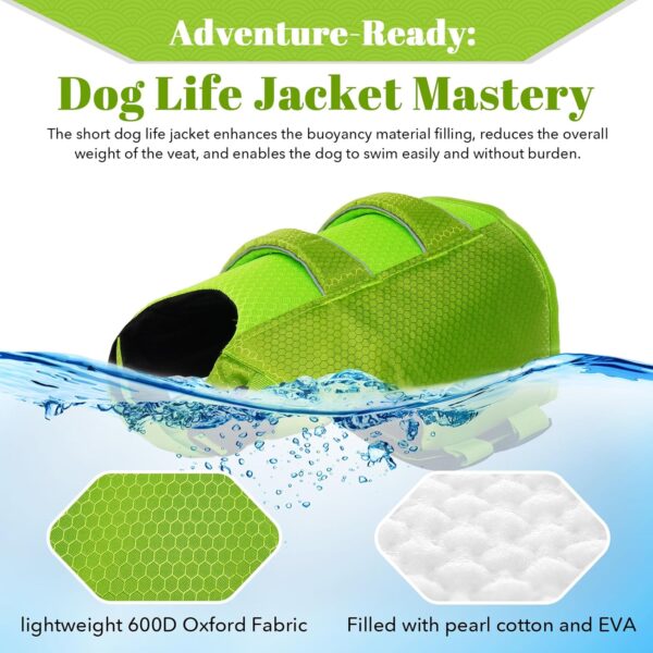 DENTRUN High Visibility Dog Life Jacket, Dog Life Vest for Swimming Boating Puppy Life Preserver Floatation Safety Pool Lake Reflective Float Coat Wetsuit & Rescue Handle for Small Dog, Green - Image 5