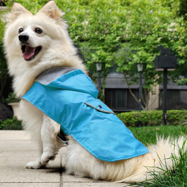 Dog Raincoat Dogs Rain Jacket for Puppy Small Dogs Reflective Poncho Rainwear Waterproof Pet Clothes Pocket Hooded Leash Hole Adjustable Puppy,Blue,XS,Back Length 6.3 Inch - Image 2