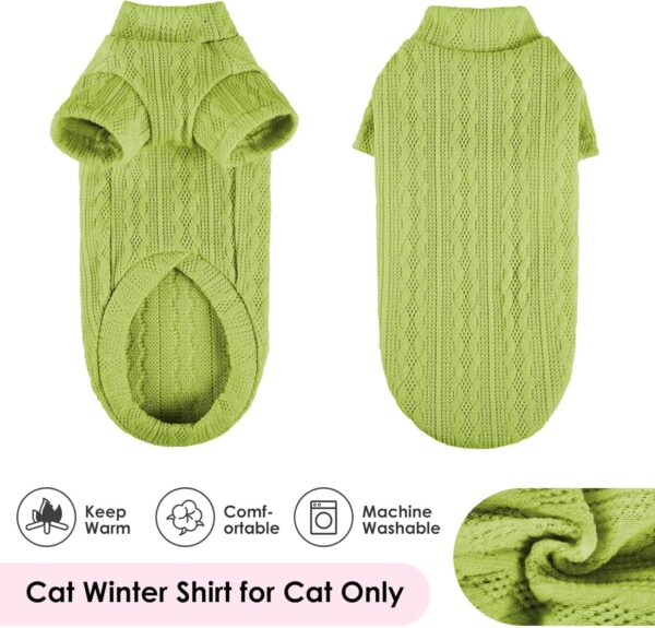 SUNFURA Cat Sweaters for Cats Only, Turtleneck Cat Sweater Pullover with Sleeves, Sphynx Hairless Cats Shirt Breathable Kitten Clothes, Cat Pajamas Jumpsuit for Cats Small Dogs, Green L - Image 2