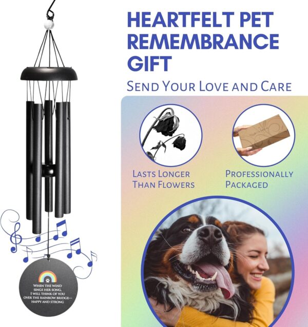 Solsken Dog Memorial Gifts for Loss of Dog - Rainbow Bridge Dog Memorial Gifts - Pet Memorial Wind Chimes for Dogs - Loss of Dog Sympathy Gift - Black - 22" - Image 2