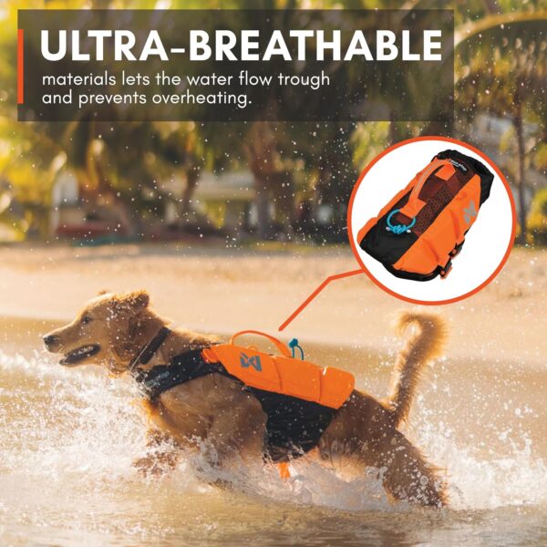 Non-stop dogwear Protector life jacket, Innovative dog life jacket, Breathable dog swimming vest with ergonomic design for full freedom of movement, Black/orange, size 4 - Image 4