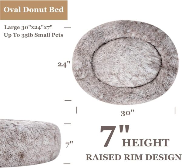 Coohom Oval Calming Donut Cuddler Dog Bed,Shag Faux Fur Cat Bed Washable Round Pillow Pet Bed(30"/36"/43") for Small Medium Dogs (L(30"x24"x8"),Light Brown) - Image 3