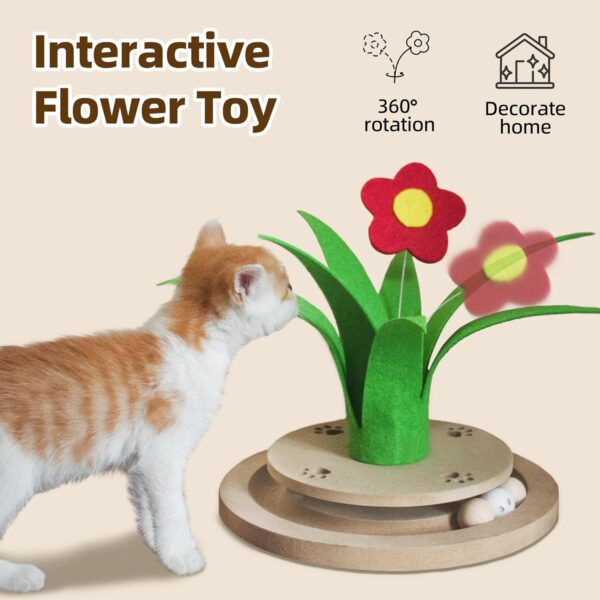 Cat Ball Track Toy Kitten Toys Interactive Toy Tower with 3 Removable Balls Flower Cat Toy for Indoor Cats Wooden Mental Physical Exercise - Image 3