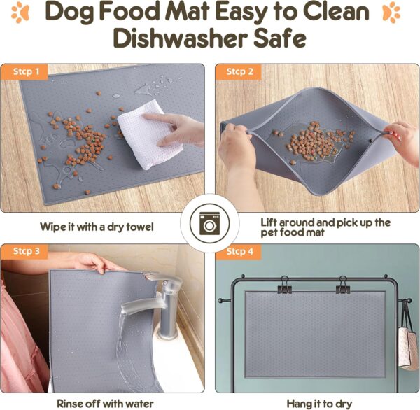 Dog Cat Food Mat Dog Feeding Mat for Food and Water Silicone Pet Food Mat Dog Water Bowl Mat Dog Food Dish Mats for Floors Waterproof Nonslip Dog Placemat Tray to Stop Messes on Floor - Image 6