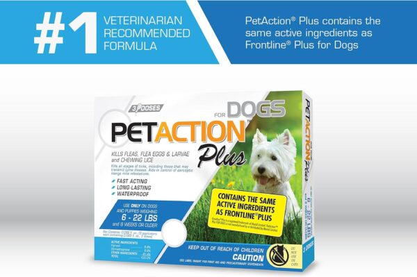 Pet Action Plus Flea & Tick Treatment for Small Dogs, 6-22 lbs, 3 Month Supply - Image 2