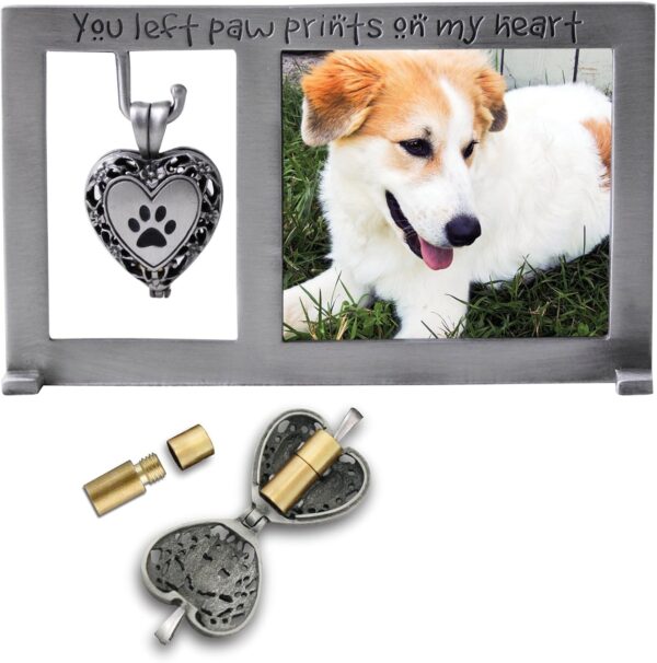 Cathedral Art Paw Prints on My Heart Pet Memorial Picture Frame, 2.25-inch by 2.5-inch photo, Silver