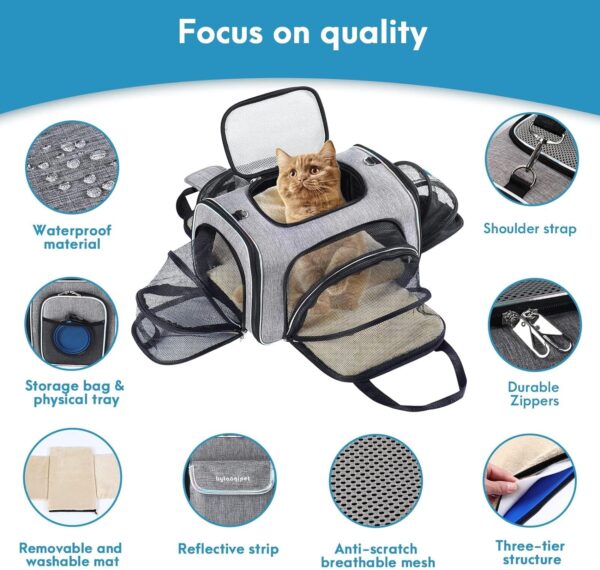 4 Sides Expandable Cat Travel Bag Airline Approved Collapsible Cat Soft-Sided Carriersexpandable pet Carrier，Folding Soft Sided Transport Tote Bag for Kittens,Dog & Small Animals、Removable Fleece Pad - Image 4