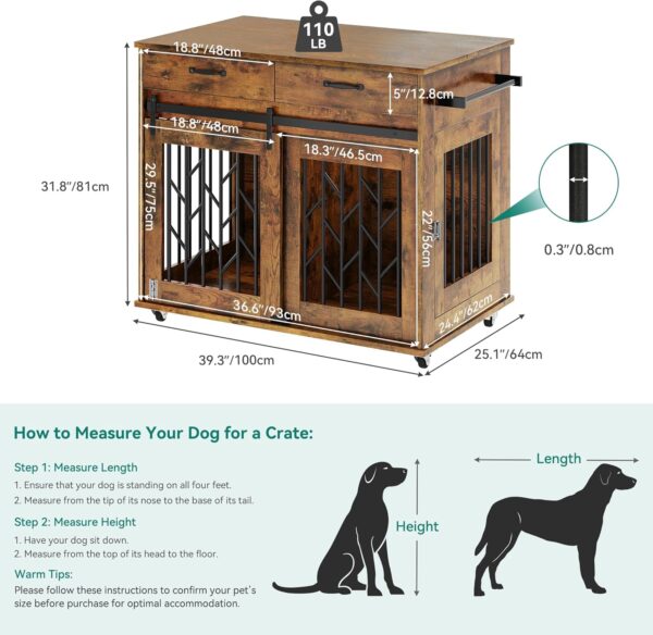 YITAHOME Dog Kennel Furniture for 2 Dogs, 39 inch Double Dog Crate with Storage Drawers, Indoor Wooden Dog House Heavy Duty for 2 Small Medium Dogs, Brown - Image 3