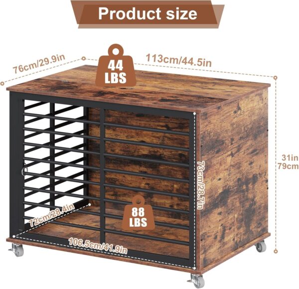 45 Inch Large Dog Crate Furniture with Flip Top, Heavy Duty Dog Kennel with Wheels, Wooden Dog Cage Table Indoor, for Large/Medium/Small Dogs, 45×30×31 Inch - Image 2