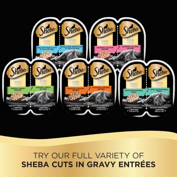 SHEBA PERFECT PORTIONS Cuts in Gravy Wet Cat Food Trays (12 Count, 24 Servings), Signature Tuna and Roasted Chicken Entrée, Easy Peel Twin-Pack Trays - Image 9