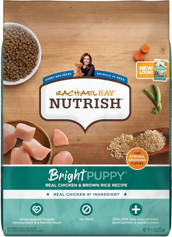 Rachael Ray Nutrish Bright Puppy Premium Natural Dry Dog Food with Added Vitamins, Minerals & Taurine, Real Chicken & Brown Rice Recipe, 6 Pound Bag (Packaging May Vary)