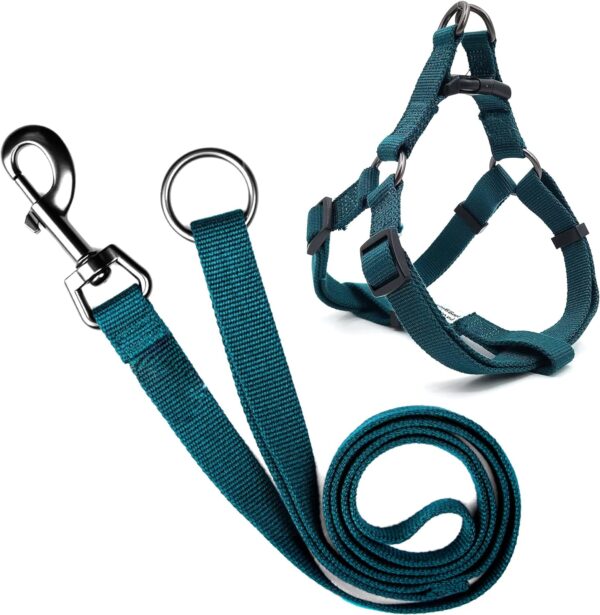 Dog Harness and Leash Set for Medium Dogs Soft Natural Bamboo Fabric, No Pull Dog Harness, Step-in Adjustable Dog Leash, Dog Harness and Leash Set for Medium Dogs-Teal Blue