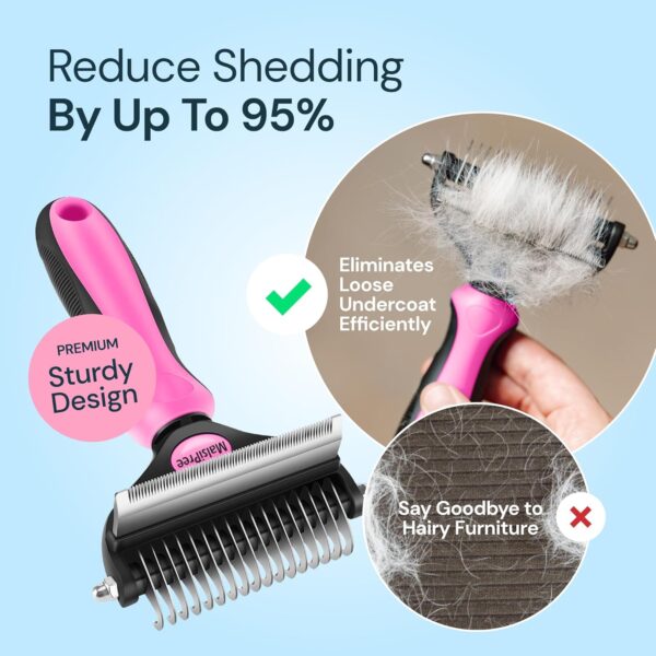 MalsiPree Pet Grooming Brush for Dogs/Cats, 2 in 1 Deshedding Tool & Dematting Undercoat Rake for Mats & Tangles Removing, Reduces Shedding by up to 95%, Great for Short to Long Hair Breeds (L, Pink) - Image 3