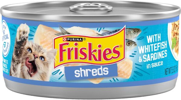 Purina Friskies Wet Cat Food, Shreds With Whitefish & Sardines in Sauce - (Pack of 24) 5.5 Oz. Cans