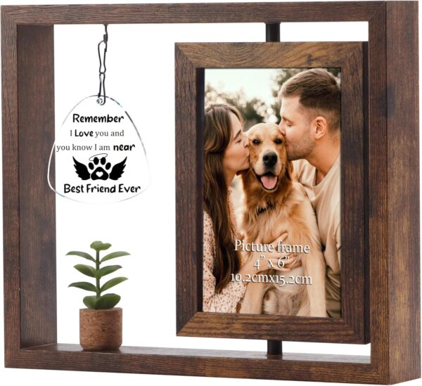 Pet Memorial Frame Gift for Loss of Dogs, Dog Picture Frame, Wood Rotating 4x6 Pet Bereavement Photo Frame, Dog Sympathy Gift for Pet Lover