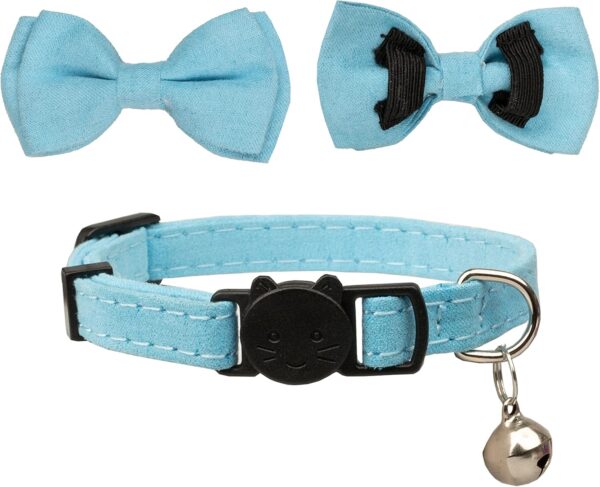 Cat Collar with Bell Breakaway Kitten Small Puppy Safety Bow Tie Solid Wedding Basic Color [1pc] Blue - Image 2