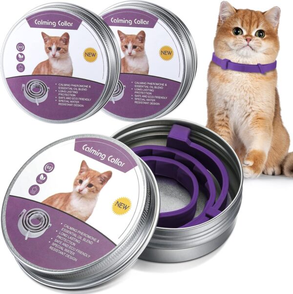 3 Pcs Cat Adjustable Calming Collar, Reduce Anxiety Cat Collars for Pets, Calm Collar Pacify Kitten, Suitable for Small, Medium and Large Cats, 15 Inches (Purple)