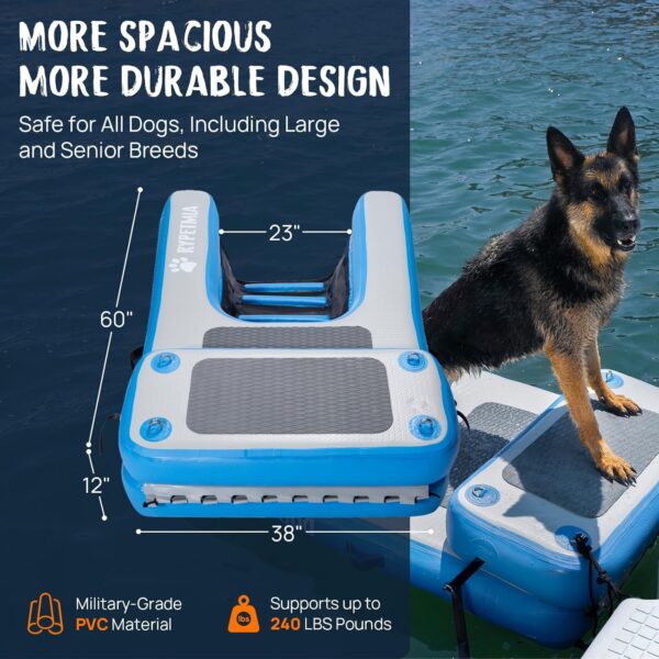 Dog Water Ramp, Inflatable Dog Float Floating Ramp Ladder for Pools Boats Docks | Dog On Water Ladder Steps | for Swimming Pets Up to 240 Pounds (Blue (Boost Step)) - Image 3