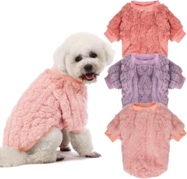 Dog Sweater, 3 Pack, Small, Polyester, Pink, Purple, Rose Red, Warm Clothes for Winter Christmas, Unisex, Small Breeds, Pull On, Classical Style