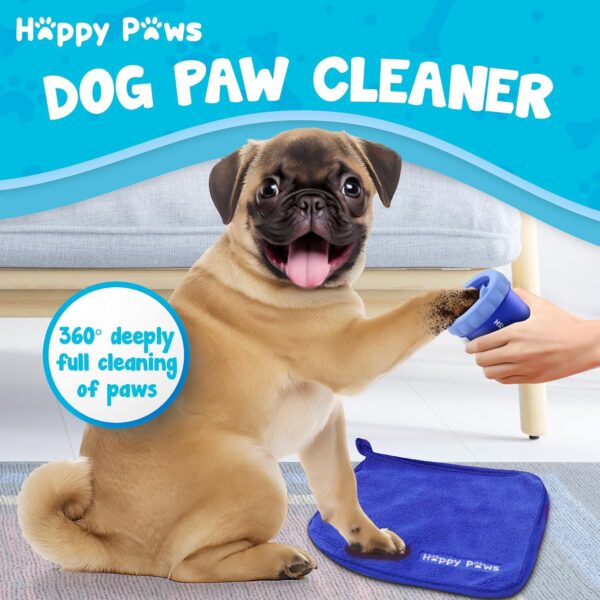 Dog Paw Cleaner | Portable Washer Cup for Small Cute Dogs with Towel and Hanger | Silicone Pet Foot Cleaning Brush Scrubber | Grooming Essentials to Wash Muddy Puppy Feet | Blue - Image 2