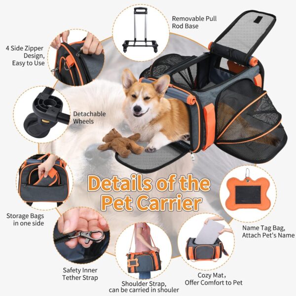 LOOBANI Pet Carrier with Wheels, Large Pet Carrier Not Airline Approved for Small & Medium Dogs Puppy Up to 25 LBS Dog Carrier, Cat Carrier Go Out Convenient and Easy Travel Vet Visit (20"x13"x13") - Image 8