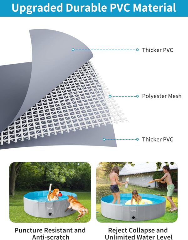 Toozey High Durability Dog Pool Foldable Hard Plastic Swimming Pool Collapsible Dog Bath Tub Outside Kiddle Pool Portable Pool for Puppy Small Medium Large Dogs and Kids, 47" x 12" - Image 3