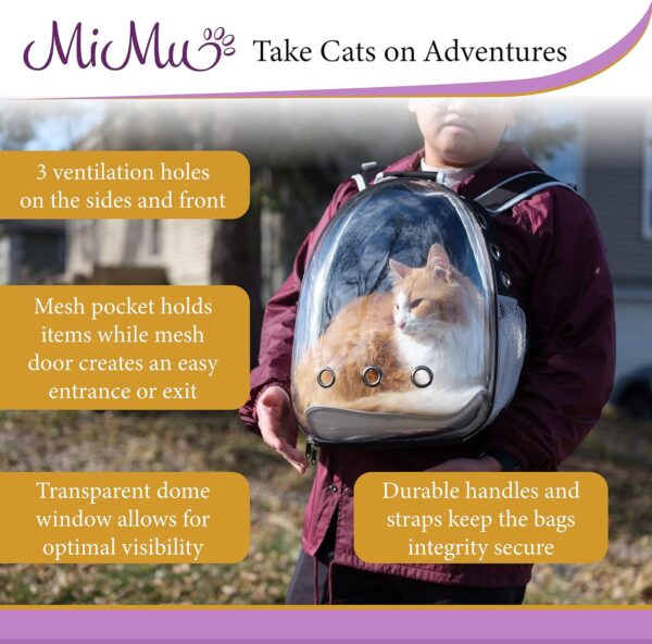 MiMu Bubble Backpack Cat Carrier Bag - Large 13lb Cap Clear Pet Travel Carrier Cat Hiking Backpack for Small Animals - Image 3