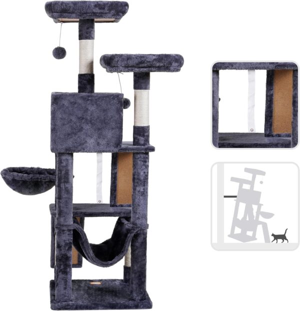 Heybly Cat Tree, Cat Tower for Indoor Cats,Multi-Level Cat Furniture Condo for Cats with Padded Plush Perch, Cozy Basket and Scratching Board Smoky Gray HCT014G - Image 4