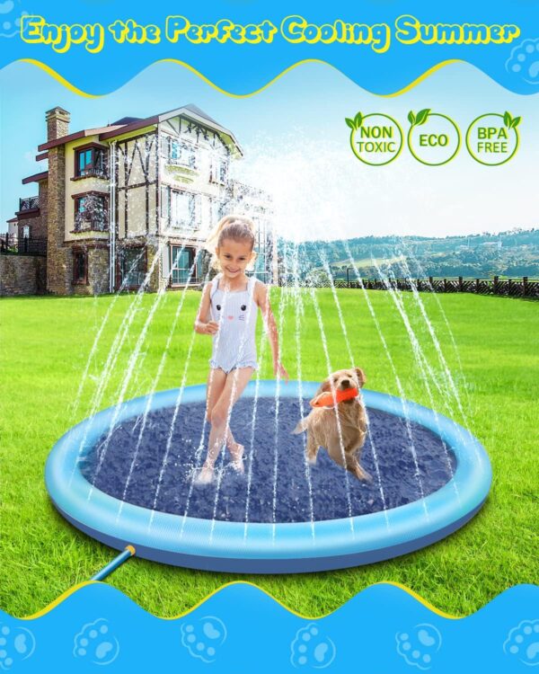 Raxurt Dog Pool, 51 Inch Splash Sprinkler Pad for Dogs Thickened Durable Upgrade Bath Pool Pet Summer Outdoor Water Toys, Blue - Image 2