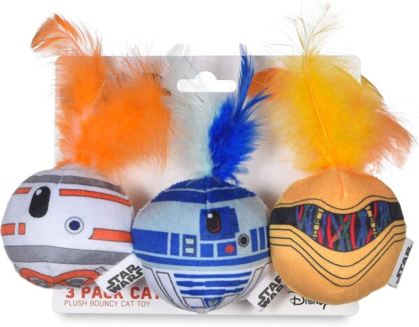 STAR WARS for Pets Cat Toys 3 Pack Feather Jingle Balls with Catnip: C3PO, BB8, R2-D2 | Fun Catnip Toys Jingle Ball Feather Toy for Cats | Cat Balls with Bells | Gifts Fans