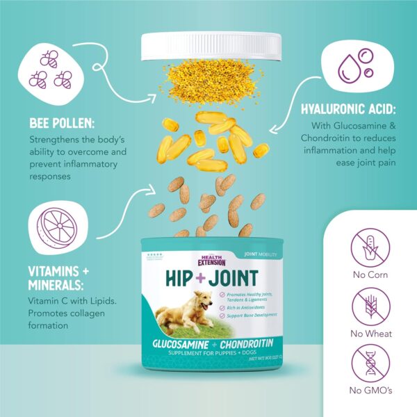 Health Extension Chondroitin with Glucosamine for Dog, Arthritis Pain Relief Vitamin, Joint & Hip Supplement Cheese Flavored Powder, Suitable for All Types of Puppies & Dogs, (8 Oz / 226 g) - Image 6