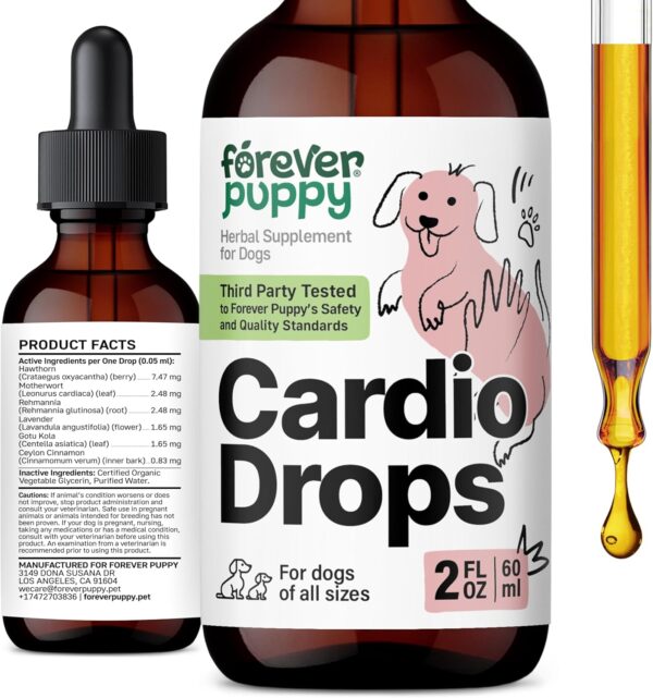 Cardio Drops for Dogs - Heart Health Supplement w/Hawthorn Berries and Motherwort Herb - Happy Pet Care w/Lavender Extract - Herbal Dog Food Supplements for Canine Wellbeing - 2 oz