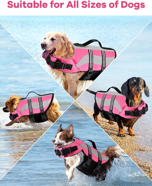 Dog Life Jacket with Reflective Stripes, Adjustable High Visibility Dog Life Vest for Boating, Ripstop Dog Swimming Vest with High Flotation for Small Medium and Large Dogs,Pink,M… - Image 7