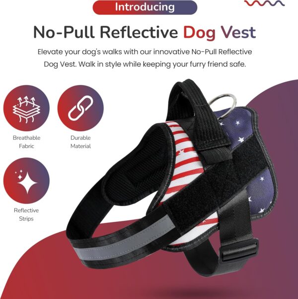 Dog Harness for Medium Large Sized Dogs, No-Pull Dog Vest, Heavy-Duty Dog Harness with Handle - Adjustable Chest Strap with Buckle, Stainless Steel D-Ring, Breathable Material (Flag, M) - Image 2