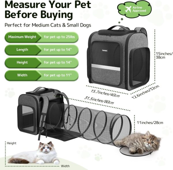 Cat Carrier Backpacks: Pawtners Expandable+Cat+Backpack with Breathable Mesh, Pet Carrier Backpack for Cats Small Dogs Puppies Up to 25 Lbs, Dog Carrier Backpack for Travel Hiking Camping Outdoor - Image 4