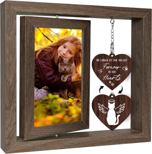 Forever in our hearts Cat Picture Frame,Sympathy Gifts for Loss of Cat,Pet Loss Remembrance Rotating Floating Picture Frame,Cat Loss Sympathy Bereavement Remembrance Gift,Fits 4x6 In Photo