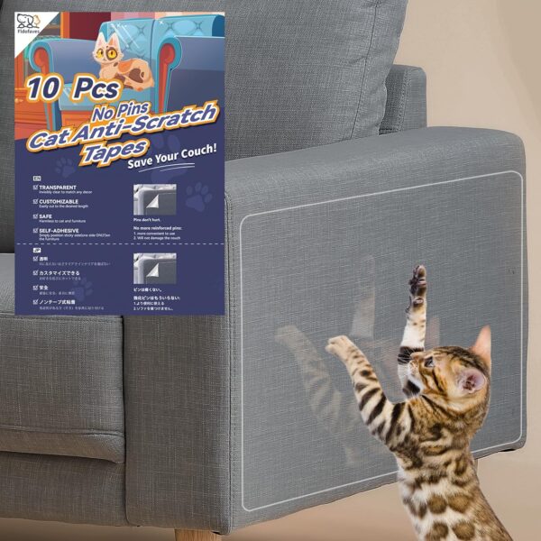 【NO PINS Hurt】 Cat Scratch Furniture Protector-Fldofaves 10Pcs Double Thick Cat Couch Protector, Clear Couch Protector from Cat Claws, Anti Scratch Furniture Protector with Strong Adhesion