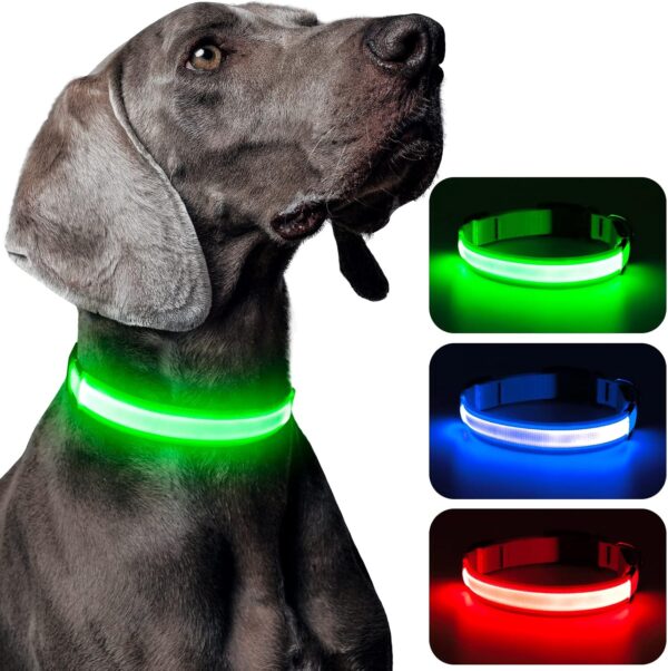 Light Up Dog Collars - USB Rechargeable LED Dog Collar, Adjustable Lighted Pet Collar, Reflective Flashing Dog Collar Lights for Night Walking (Large, Green)