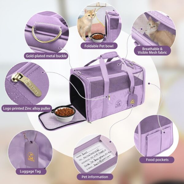 Luxury Pet Carrier for Dogs, Cats, Puppies - Airline TSA Approved, Durable Anti-Scratch Fabric, Soft-Sided, Consistent Airflow, Foldable Design, Cushion Pad, Travel (Lilac, Medium) - Image 4