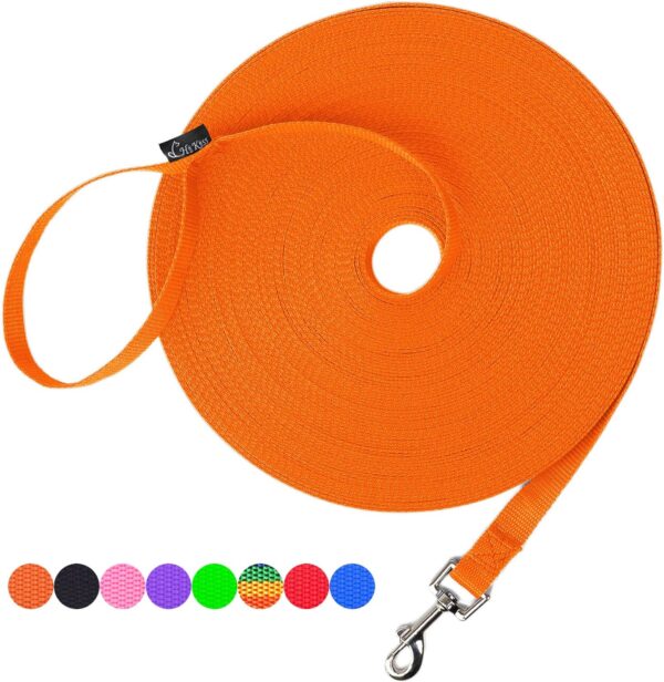 Hi Kiss Dog/Puppy Obedience Recall Agility Lead - 15ft 20ft 30ft 50ft 100ft Leash - Great for Training, Play, Camping, or Backyard - Orange 20ft