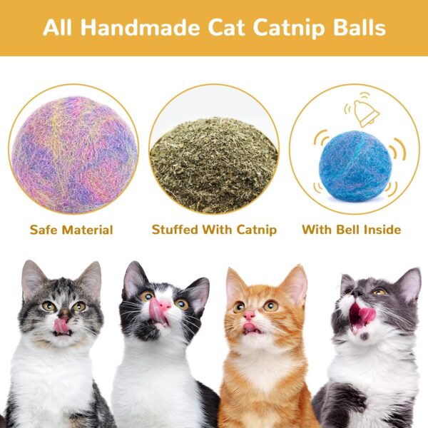 Retro Shaw Catnip Toys, Catnip Balls with Bell, Cat Toys with Silvervine and Catnip, Catnip Toys for Cats, Cat Toys for Indoor Cats, Cat Chew Toy, Cat Nip Toys for Cats Kittens Kitty, 6 Pack - Image 2