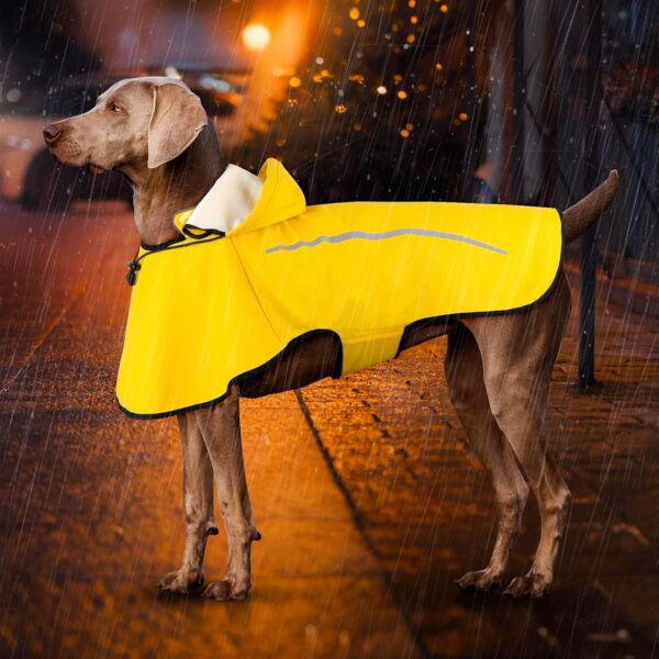 Dog Raincoat, Waterproof Raincoat with Removable Hoodie, Dog Rain Coats Windproof Snowproof, Dog Rain Jacket with Reflective Strip/Adjustable Drawstring/Leash Hole for Dog Walking (Yellow, X-Large) - Image 7