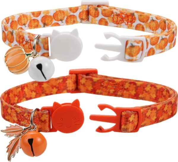 Fall Cat Collar with Bells, Autumn Dog Collar for Small Dogs, Orange Pumpkin Kitten Collar for Thanksgiving - Image 3