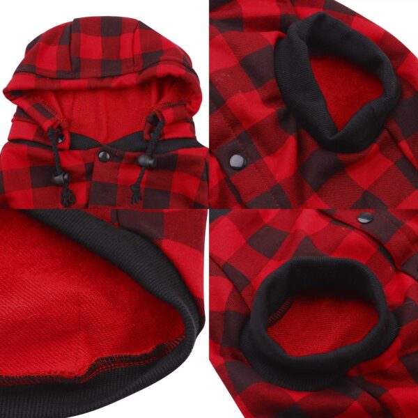 PAWZ Road Large Dog Plaid Shirt Coat Hoodie Pet Winter Clothes Warm and Soft Red 3XL - Image 8